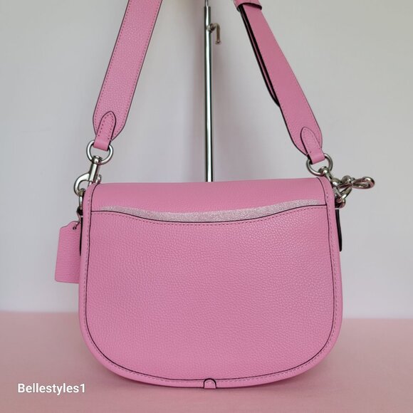 COACH Willow Saddle Pebbled Leather Saddle Crossbody Bag- Vivid Pink⭐ - Picture 7 of 16